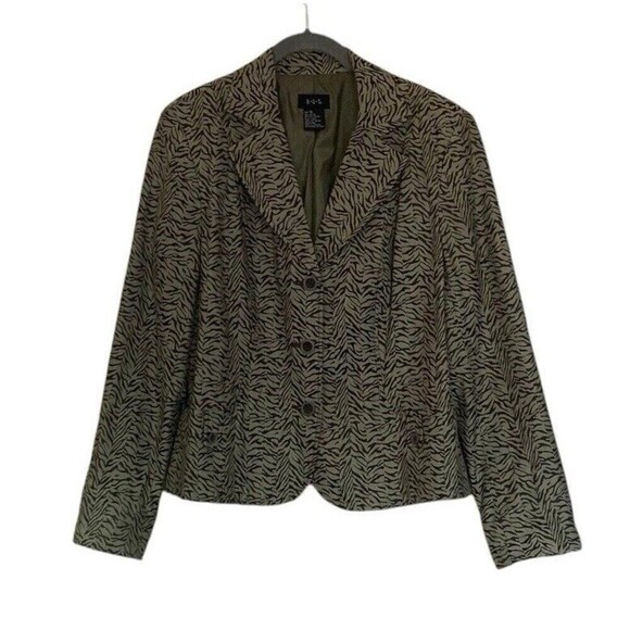 RQT Jackets & Blazers - RQT Zebra Print Blazer Womens Size 16 Green Lined Long Sleeve Suit Jacket Office